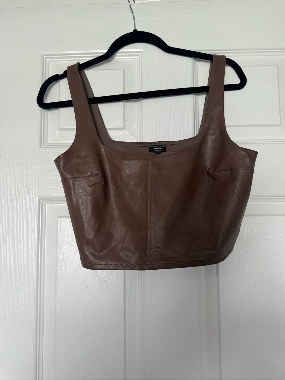 Express Faux Leather Cropped Tank Top in Brown
